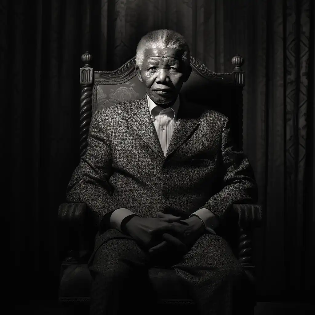 Nelson Mandela: देखिए AI नेल्सन मंडेला को कैसे पोर्ट्रेट करता है। 4 mandela sitting on chair